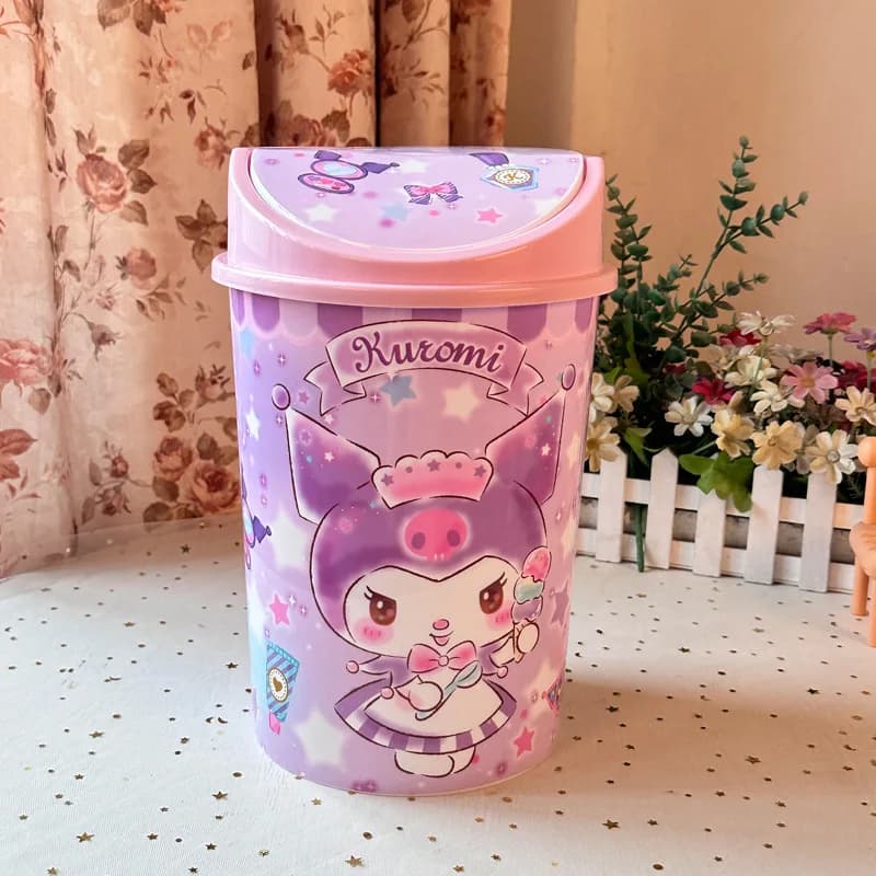 poubelle rose avec chat cartoon